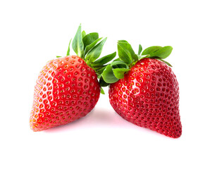Ripe juicy strawberries isolated on white.