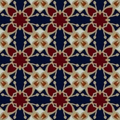 Creative trendy color abstract geometric pattern in gold blue white red, vector seamless, can be used for printing onto fabric, interior, design, textile, carpet.