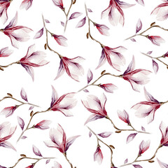 watercolor pink magnolia seamless pattern