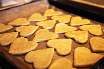 heart shaped cookies on baking tray