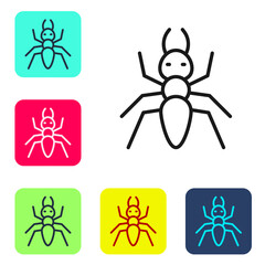 Black line Ant icon isolated on white background. Set icons in color square buttons. Vector.