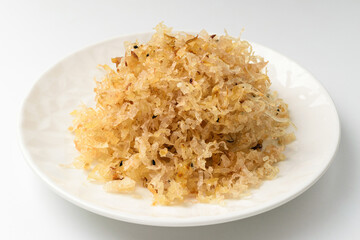 Stir-fried squid on white background