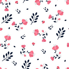 Flat color flower seamless pattern