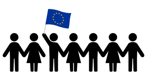People with european union flag holding hands