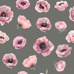 Seamless pattern of watercolor flowers. Watercolor pink poppies. Fabric, wrapping paper, wallpaper, and more!