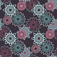 Snowflakes and stars. Perfect for Christmas decoration , gift wrapping and textile projects. Seamless vector pattern background.
