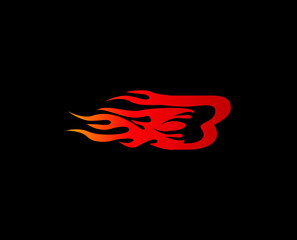 Letter B on Fire .Letter B with Fire vector Automotive logo design concept illustration