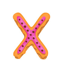 Obraz premium Cartoon cookies font. letter baking in colored glaze. Creative gingerbread typography design. Childhood sweet donut. Letter X
