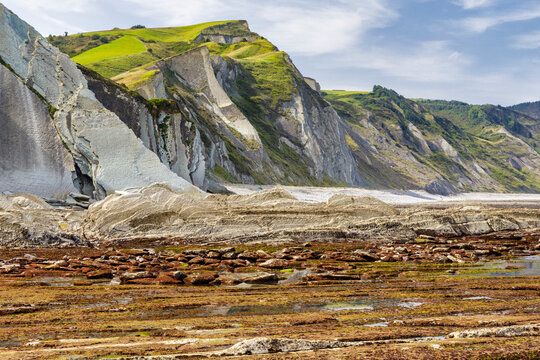 Flysch in the coast of Zumaia, Basque Coast Unesco Geopark, Spain.