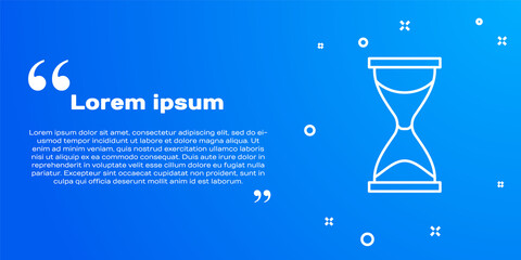 Fototapeta premium White line Old hourglass with flowing sand icon isolated on blue background. Sand clock sign. Business and time management concept. Vector.