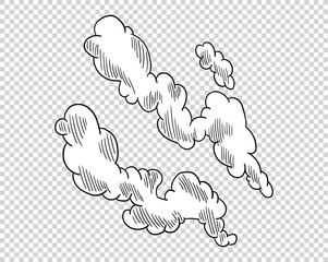 Hand drawn cloud in cartoon style. Doodle sky sketch. Coloring design element.  illustration on transparent background