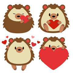 Cute hedgehogs with hearts. Four cute hedgehogs with hearts will bw a great addition to a greeting card or  greeting for Valentine's day, and can also be used as a stickers.