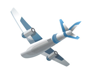 Airplane on white background. Airliner in bottom view. realistic aircraft cargo. Passenger plane, sky flying aeroplane