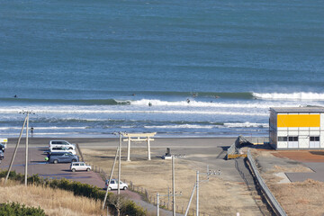 Tokyo 2020 Games Surfing Venue, at Tsurigasaki Beach in Ichinomiya town on Chiba Prefecture's Pacific coastline. The venue is currently incomplete due to the Covid Pandemic. Under Construction