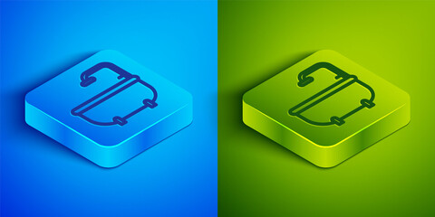 Isometric line Bathtub icon isolated on blue and green background. Square button. Vector.