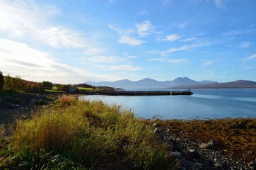 Obraz premium majestic mountain and fjord landscape in autumn sunlight in northern Norway