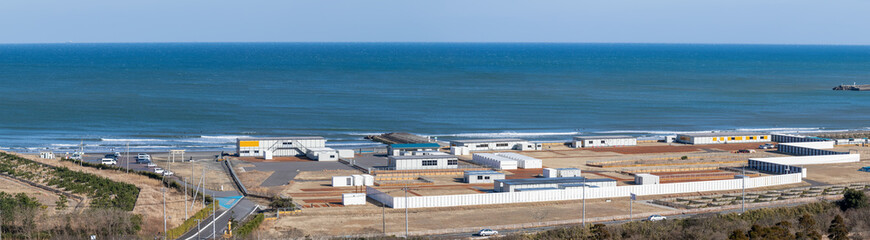 Tokyo 2020 Games Surfing Venue, at Tsurigasaki Beach in Ichinomiya town on Chiba Prefecture's Pacific coastline. The venue is currently incomplete due to the Covid Pandemic. Under Construction