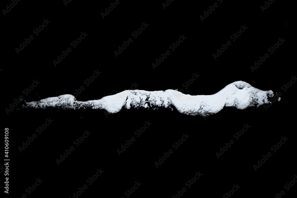 Poster white snow isolated on a black background. winter elements for design