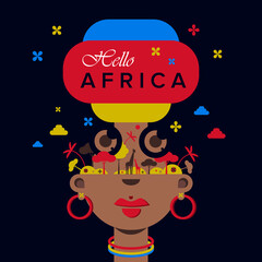 Africa. Female Face Profile. Woman Symbol of the Tribes of Africa. Symbols of Life of the Ethnic People and the African World. 