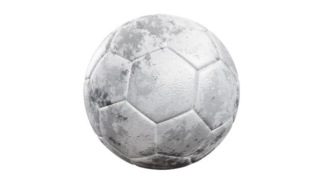 360-degree seamless looping roll 3D animation of the realistic grungy textured white soccer ball rendered in UHD, alpha matte is included