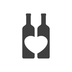 Logotipo con silueta de botellas de vino con corazón en espacio negativo en color gris
