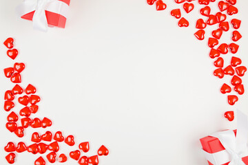 Valentine's Day, composition of hearts on a white background. View from above