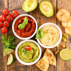 variety of fresh vegetables hummus