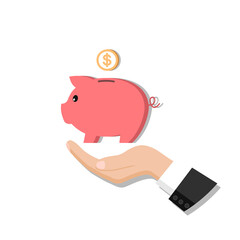 Icon piggy bank in hand in the style of flat.