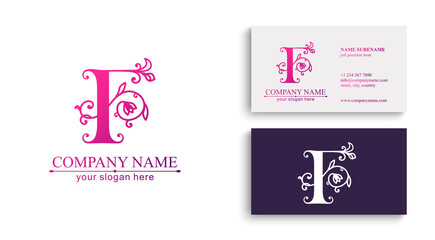 Premium Vector F logo. Monnogram, lettering and business cards. Personal logo or sign for branding an elite company. Vector design.