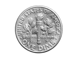 one dime coin isolated on white background - obrazy, fototapety, plakaty