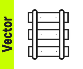 Black line Railway, railroad track icon isolated on white background. Vector.