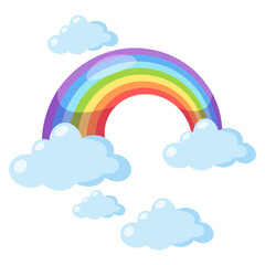 Rainbow with clouds isolated on white background. Rainbow flat icon.