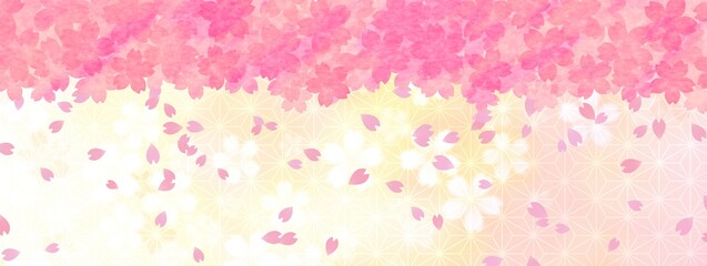 麻の葉模様と舞う桜の背景素材 no.01