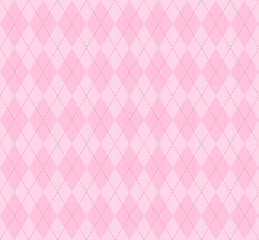 Valentines day Argyle plaid. Scottish pattern in pink and white rhombuses. Scottish cage. Traditional Scottish background of diamonds. Seamless fabric texture. Vector illustration