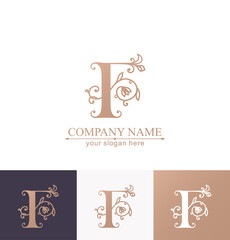 Fototapeta na wymiar Premium Vector F logo. Monnogram, lettering and business cards. Personal logo or sign for branding an elite company. Vector design.