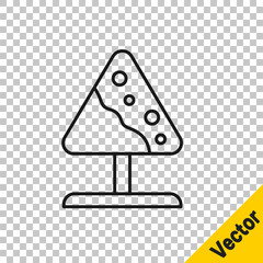 Black line Road sign avalanches icon isolated on transparent background. Snowslide or snowslip rapid flow of snow down a sloping surface. Vector.