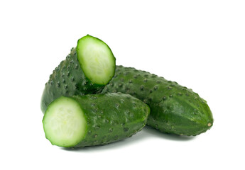 Cucumber and slices isolated over white background