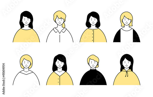 女性のアイコンのセット シンプル バリエーション 代 30代 女 上半身 バリエーション Wall Mural Yugoro