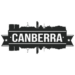 Canberra Australia Oceania Skyline Silhouette Design City Vector Art Famous Buildings Stamp.