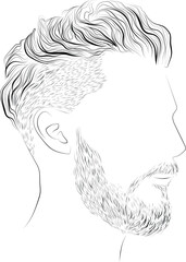 Shaved side undercyt hairstyle for men  black and white outlines vector illustration - 410617367