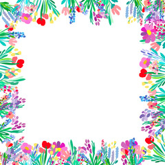 Vector floral frame. Abstract flowers on white background.