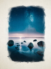 Artwork watercolor landscape picture for interior design