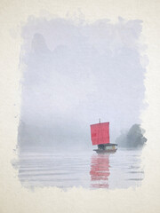 Artwork watercolor landscape picture for interior design