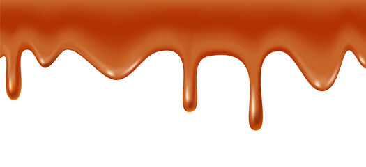 Melted caramel dripping, realistic vector illustration