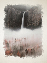 Artwork watercolor landscape picture for interior design