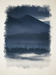 Artwork watercolor landscape picture for interior design