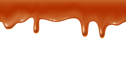 Melted caramel dripping, realistic vector illustration