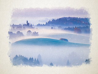 Artwork watercolor landscape picture for interior design