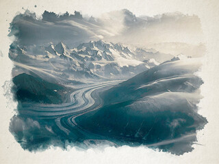 Artwork watercolor landscape picture for interior design