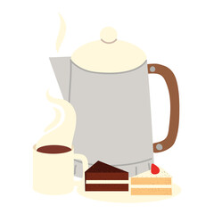 restaurant kettle coffee cup and slices cake dessert and pastry